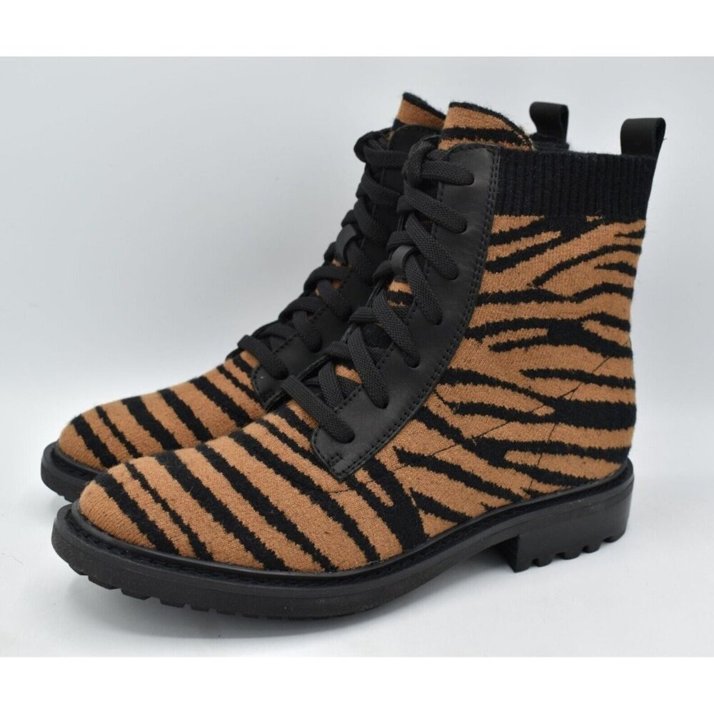 Sofft Womens Size 8 Landee Black Tan Tiger Lace Up Knit Combat‎ Boots